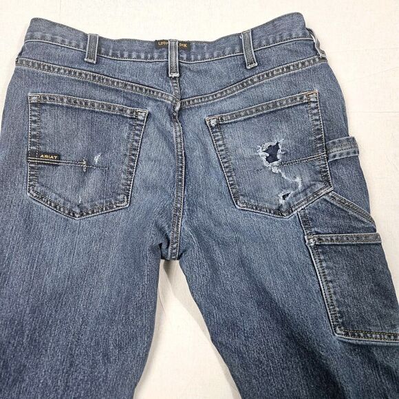 Ariat Jeans 34x32 Blue Denim Boot Cut Relaxed Fit M4 Rebar Loop Lock Work Wear - Picture 7 of 13